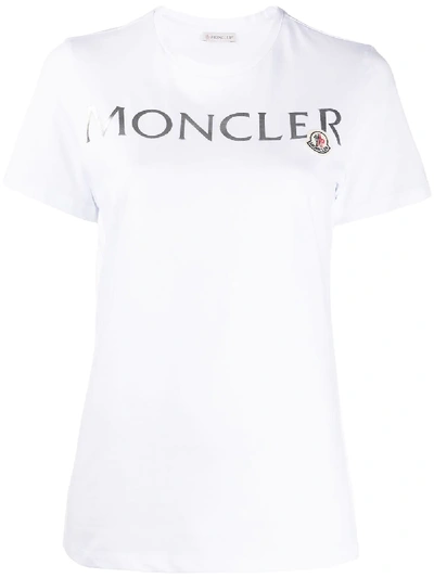 Shop Moncler Embossed Lettering Logo T-shirt In White