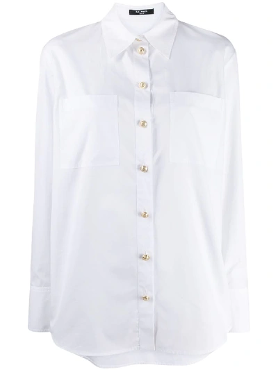 Shop Balmain Engraved Buttons Long-sleeved Shirt In White