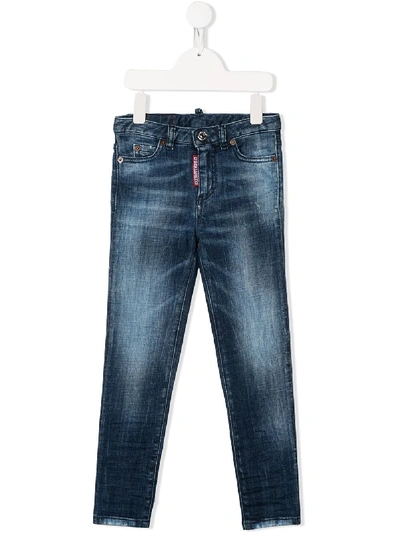 Shop Dsquared2 Logo Tag Stonewashed Jeans In Blue