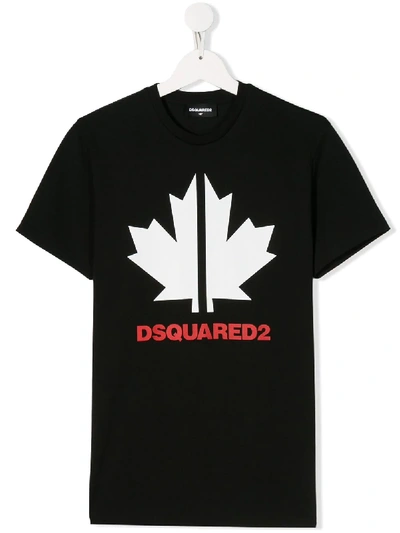 Shop Dsquared2 Teen Leaf Logo T-shirt In Black