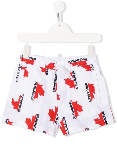 Shop Dsquared2 Leaf Logo Print Swim Shorts In White