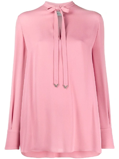 Shop Valentino Tie-neck Long-sleeve Blouse In Pink