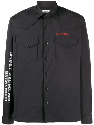 Shop Valentino Moon Print Long Sleeve Shirt In Black