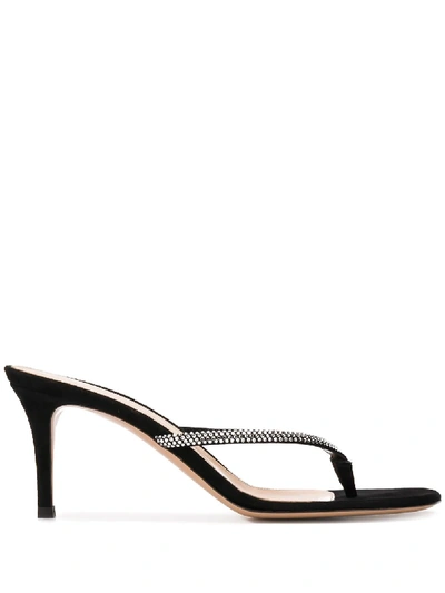Shop Gianvito Rossi Suede Crystal-embellished Sandals In Black