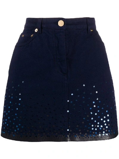 Alberta Ferretti Sequin Embroidered Mini Skirt In Blue
