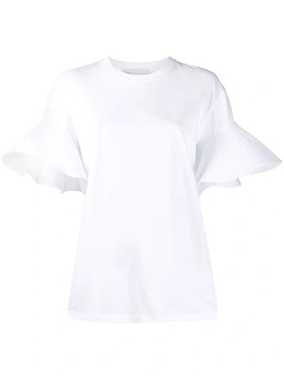 Shop Victoria Victoria Beckham Flounce Sleeve Crew Neck T-shirt In White