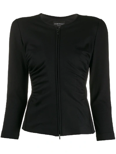 Shop Emporio Armani Ruched Stretch Fit Jacket In Black