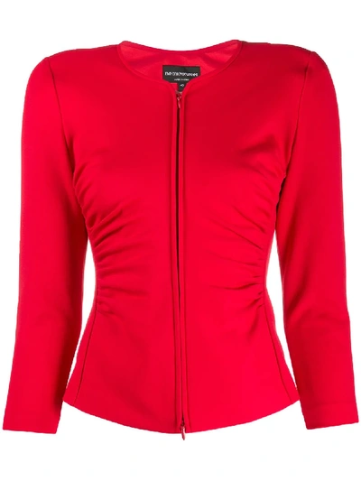 Shop Emporio Armani Ruched Stretch Fit Jacket In Red
