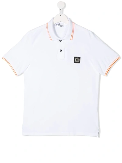 Shop Stone Island Junior Short Sleeve Logo Polo Shirt In White