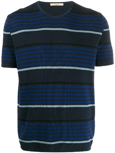 Shop Nuur Knitted Striped T-shirt In Blue