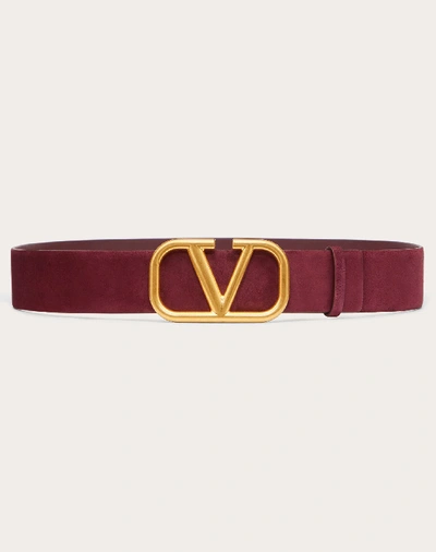 Shop Valentino Garavani Vlogo Signature Suede Leather Belt 40 Mm / 1.6 In. In Rubin