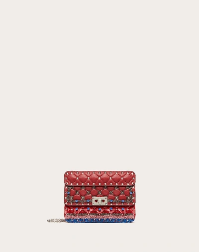 Shop Valentino Garavani Small Rockstud Spike.it Bag With Geometric Embroidery In Rosso