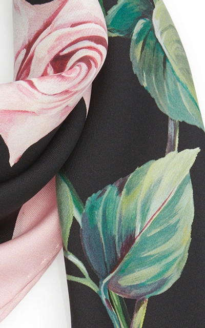 Shop Dolce & Gabbana Floral-print Silk-twill Scarf In Black