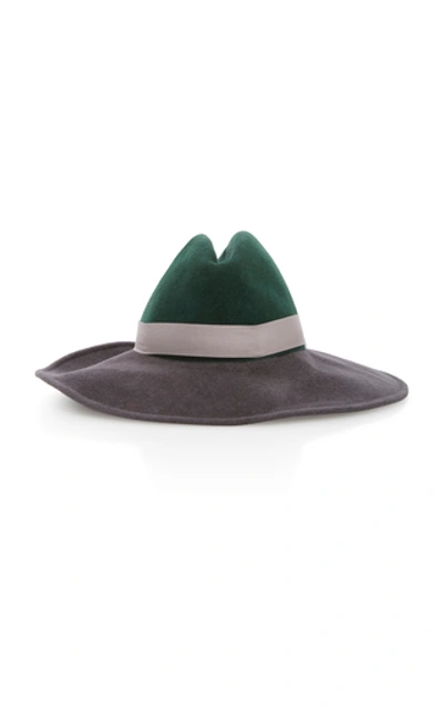 Shop Gigi Burris Exclusive Requiem Sateen-trimmed Wool-felt Fedora In Green