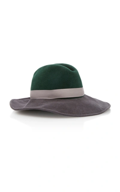 Shop Gigi Burris Exclusive Requiem Sateen-trimmed Wool-felt Fedora In Green