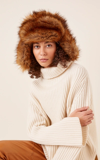 Shop Albertus Swanepoel Leopard-print Faux Fur Hat In Brown