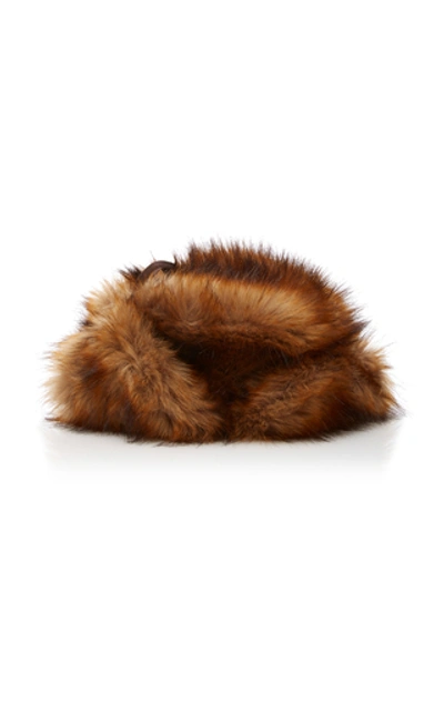 Shop Albertus Swanepoel Leopard-print Faux Fur Hat In Brown