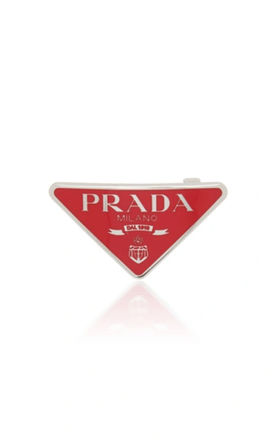 Shop Prada Silver-tone Logo Barrette In Red