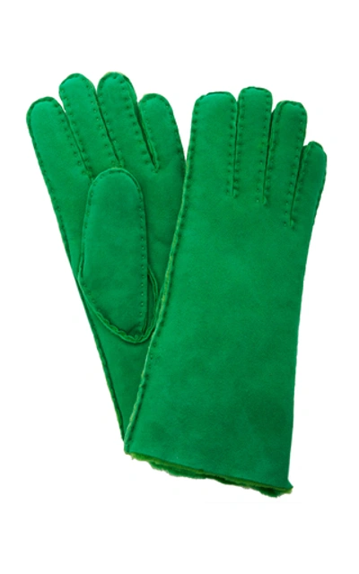 Shop Maison Fabre Short Shearling Cuff Gloves In Green