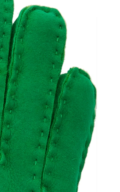 Shop Maison Fabre Short Shearling Cuff Gloves In Green