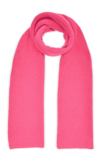 Shop Ganni Ribbed Wool-blend Scarf In Pink