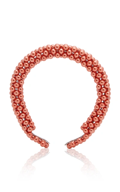 Shop Shrimps Antonia Faux Pearl Headband In Orange