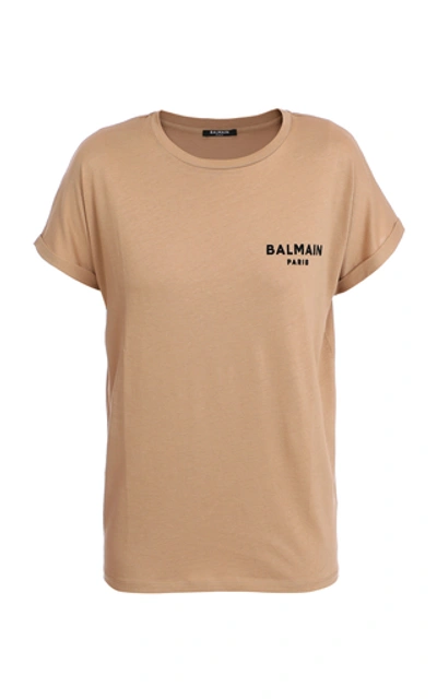Shop Balmain Logo Cotton T-shirt In Neutral