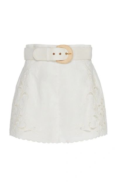 Shop Zimmermann Embroidered Broderie Anglaise Linen Shorts In White