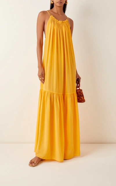 Shop Three Graces London Tatyana Tiered Silk-georgette Maxi Dress In Yellow