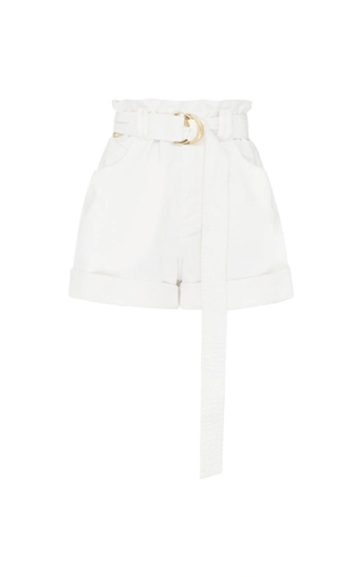 Shop Aje Salt Lake Belted Denim Shorts In White