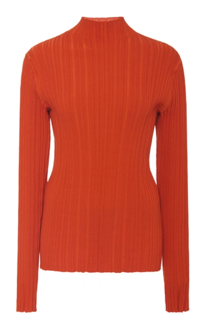 Shop Acne Studios Katina Raw-hem Ribbed Knit Top In Red