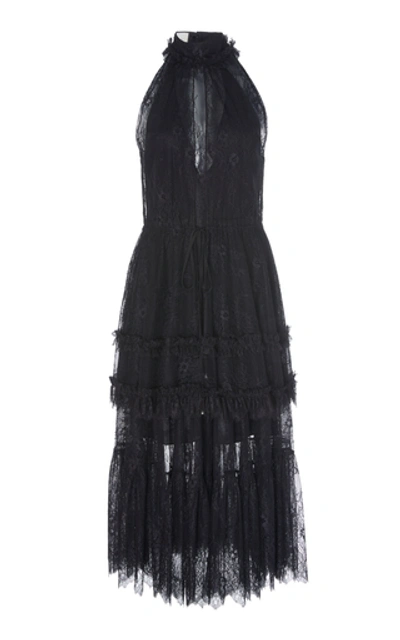 Shop Alexis Magdalina Tiered Halterneck Lace Midi Dress In Black