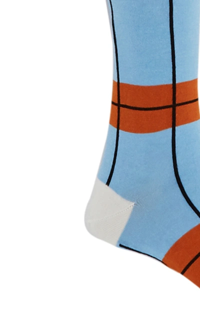 Shop Marni Checked Silk-blend Socks In Blue
