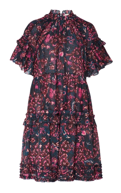 Shop Ulla Johnson Fawn Tiered Ruffle Cotton Mini Dress In Floral
