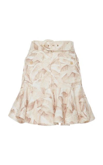 Shop Zimmermann Belted Linen Peplum Mini Skirt In Multi