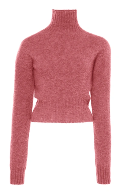 Shop Victoria Beckham Cropped Seamless Wool Turtleneck In Pink