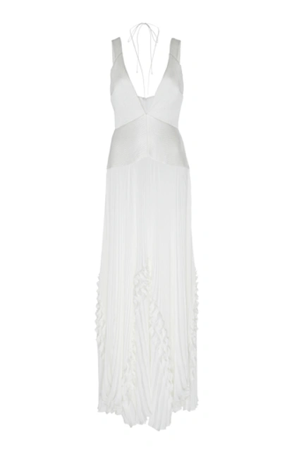 Shop Alexis Bellona Pleated Paneled Georgette Maxi Dress In White