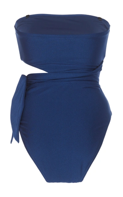Shop Zimmermann Freja Wrap Tie One-piece Swimsuit In Blue