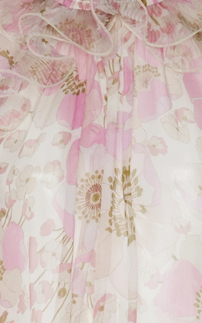 Shop Zimmermann Ruffled Floral-print Silk-chiffon Blouse In Pink