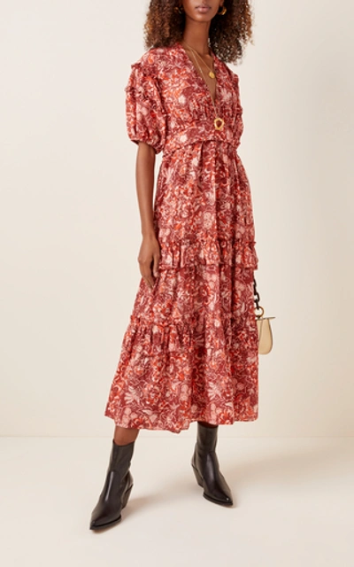 Shop Ulla Johnson Amora Floral-print Cotton-blend Midi Dress