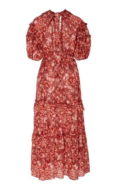 Shop Ulla Johnson Amora Floral-print Cotton-blend Midi Dress