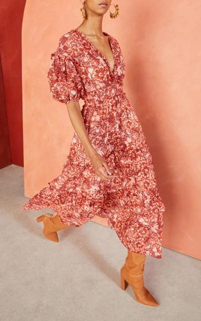Shop Ulla Johnson Amora Floral-print Cotton-blend Midi Dress