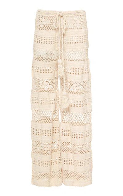 Shop Akoia Swim Lilou Crocheted Cotton Wide-leg Pants In White