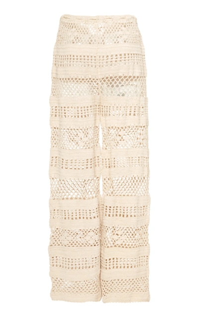 Shop Akoia Swim Lilou Crocheted Cotton Wide-leg Pants In White