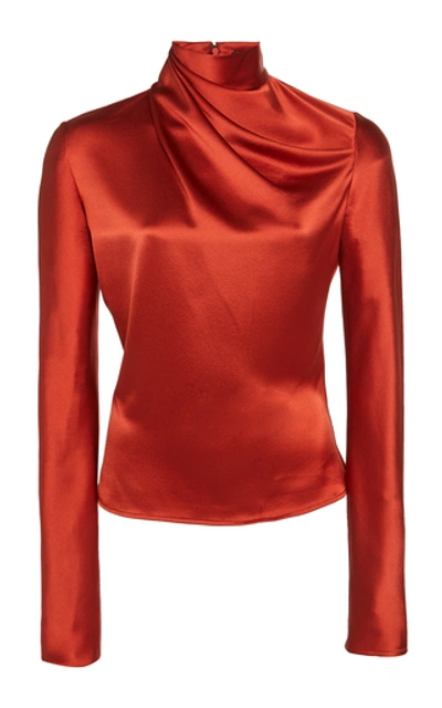 Shop Brandon Maxwell Women's Draped Silk-satin Top In Orange