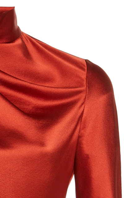 Shop Brandon Maxwell Women's Draped Silk-satin Top In Orange