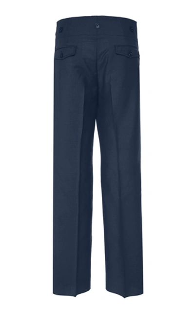 Shop Lanvin Wool And Mohair-blend Straight-leg Pants In Navy