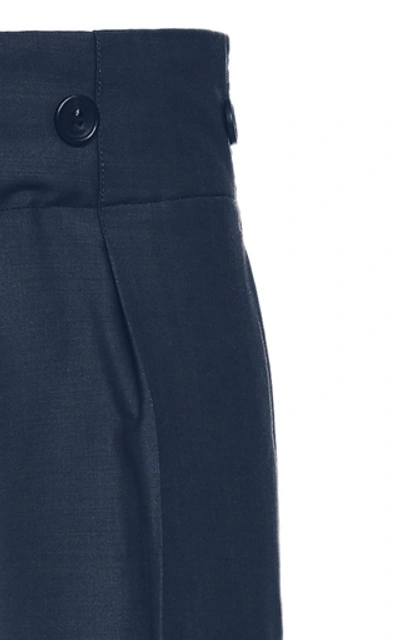 Shop Lanvin Wool And Mohair-blend Straight-leg Pants In Navy