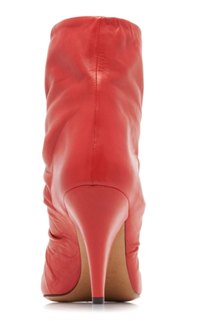 Shop Isabel Marant Lasteen Ruched Leather Ankle Boots In Red