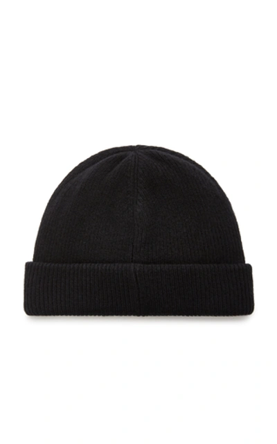 Shop Acne Studios Kansy Appliquéd Ribbed Wool-blend Beanie In Black